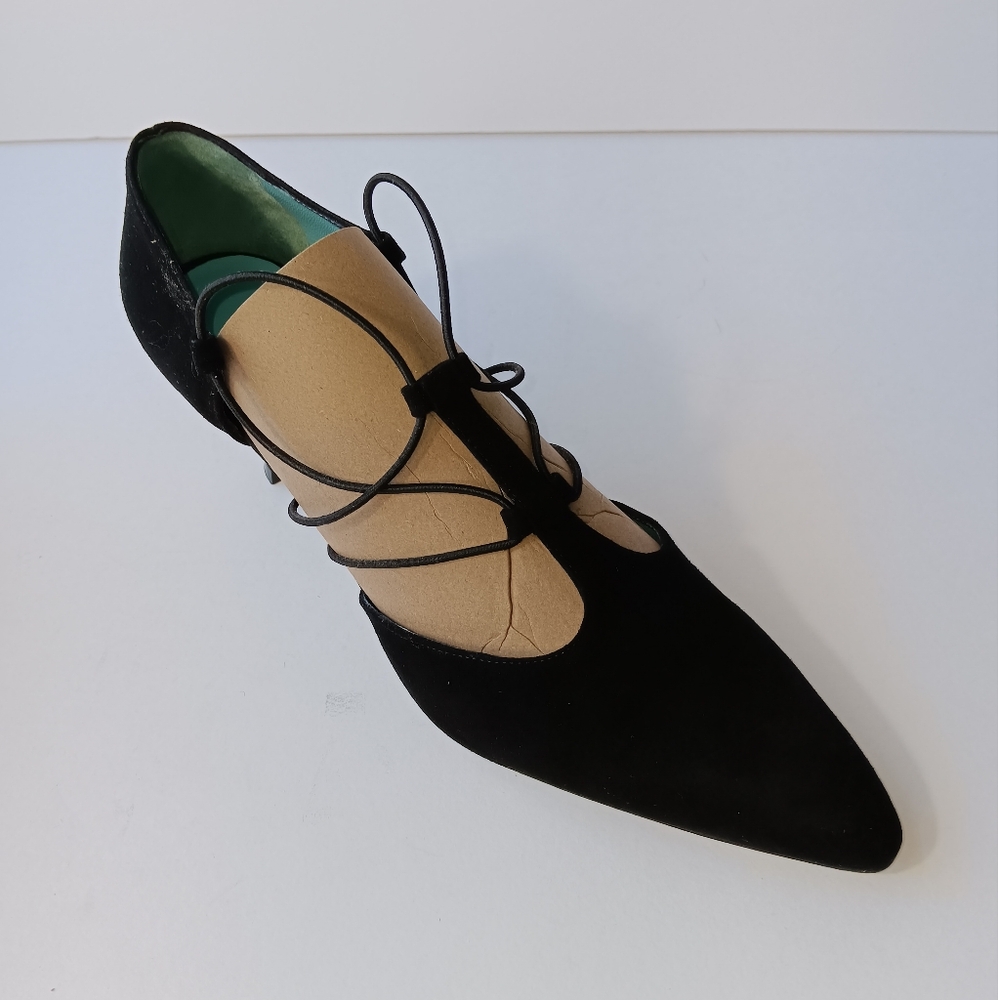Thierry Rabotin Roxane Black Suede Strappy Kitten Heels Size 8 US Women 38.5 EU